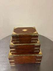 Set of Three 19th C Regency Anglo Indian Rosewood Boxes with Brass Mounts