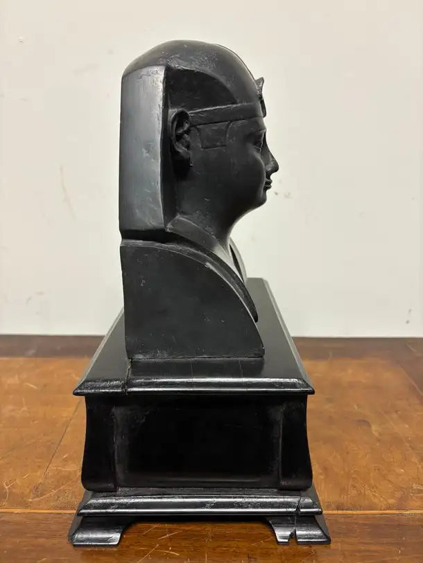 Ancient Egyptian Style Bust of a Pharaoh on Black Lacquer Base