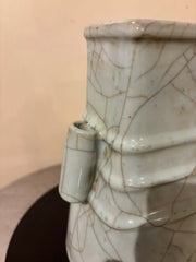 19th Chinese Hu Shaped Celadon Porcelain Vase with Crackle Glaze