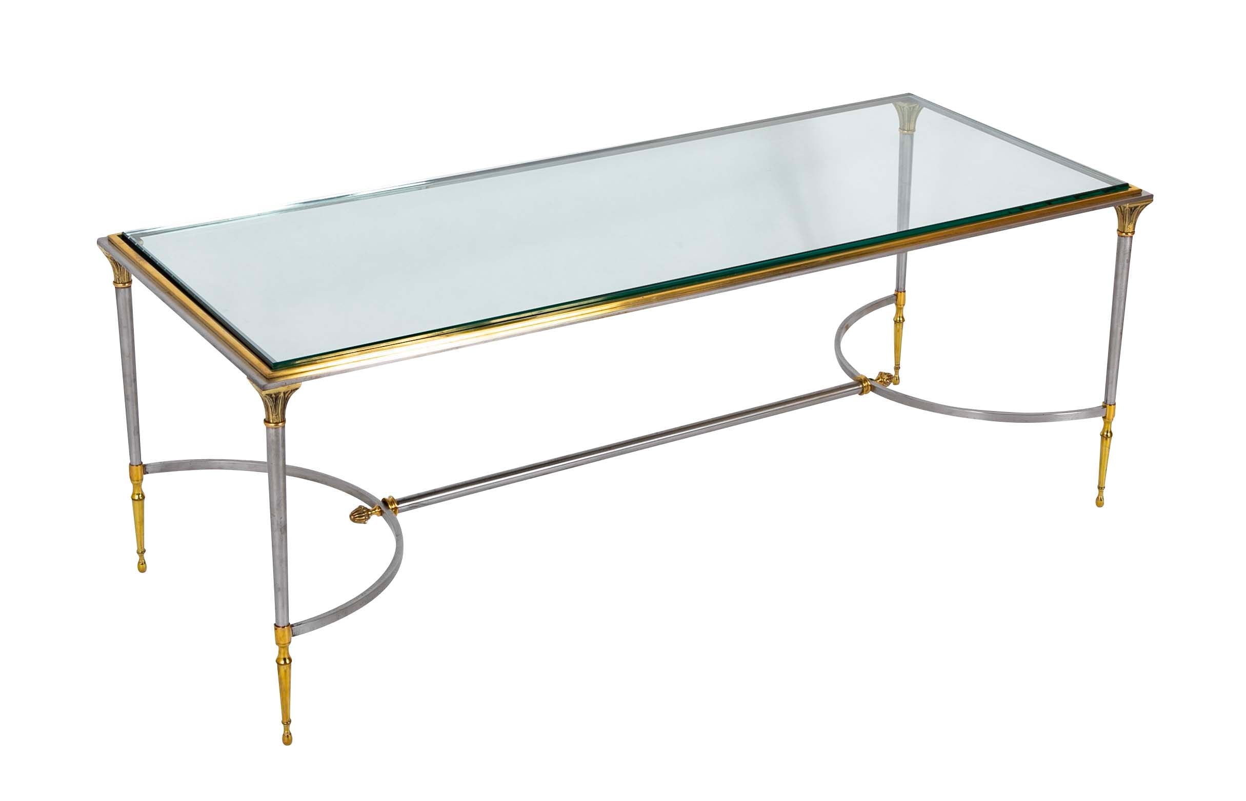 A Maison Charles Style Stainless Steel and Gilt bronze Coffee Table