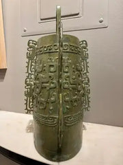 Chinese Archaistic Bronze Ritual Bell, Zhou Dynasty Style having Great Verdigris Patina