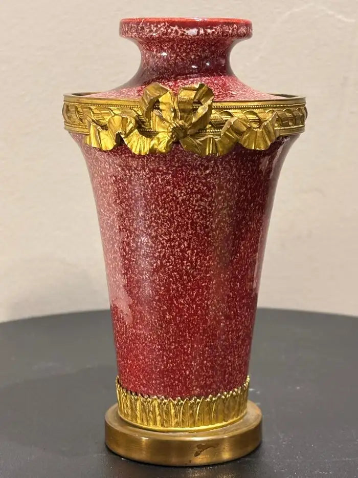 French Louis XVI Style Porcelain Vase Faux Porphyry Glaze Gilt Bronze Mounts