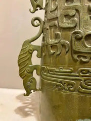 Chinese Archaistic Bronze Ritual Bell, Zhou Dynasty Style having Great Verdigris Patina