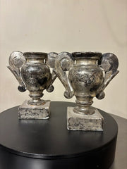 Pair 18th Italian Century Carved Silver Gilt Two Handled Urns