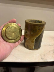 Italian Agate Hard Stone Round Box with Lid and Brass Mounts