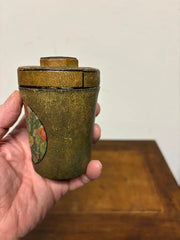 Early 20th Century Leather Dice Cup with 7 Dice Inset into the Top