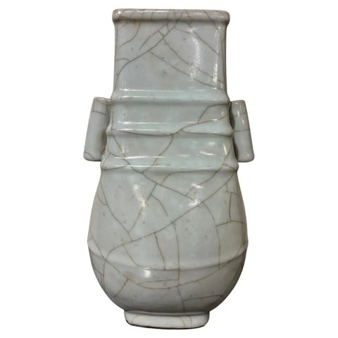 19th Chinese Hu Shaped Celadon Porcelain Vase with Crackle Glaze