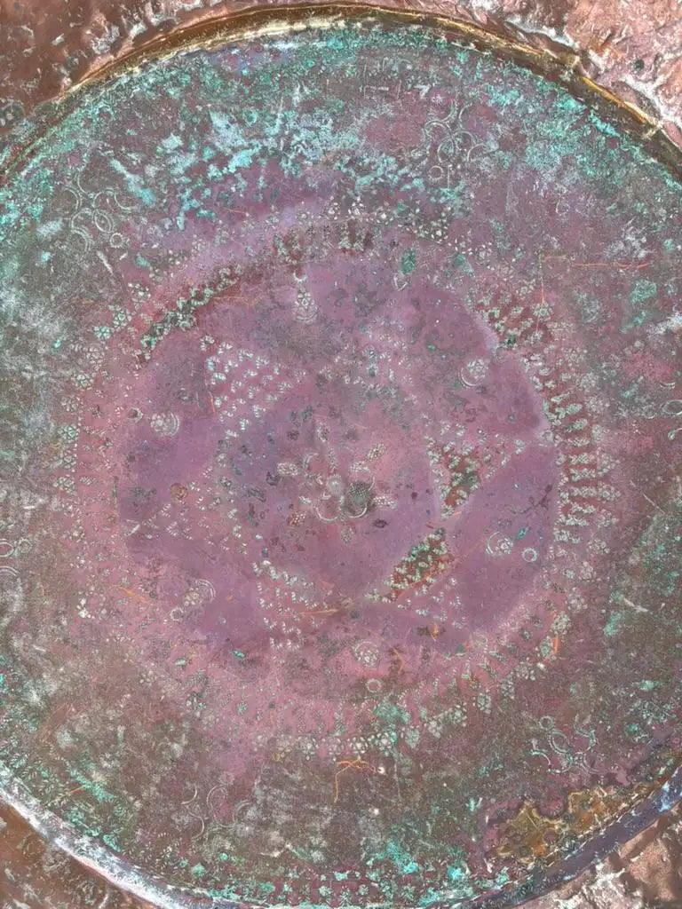 Moroccan Copper Charger With Etched Designs and Great Color