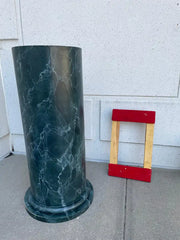 Monumental Neoclassical Column Form Faux Green Marble Painted Wood Pedestal