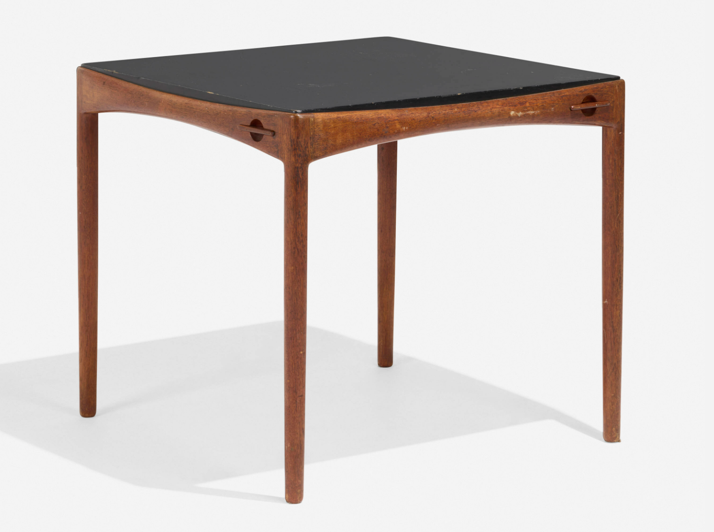 Danish Leather and Teak Game Table Designed by Aksel Bender Madsen and Ejner Larsen