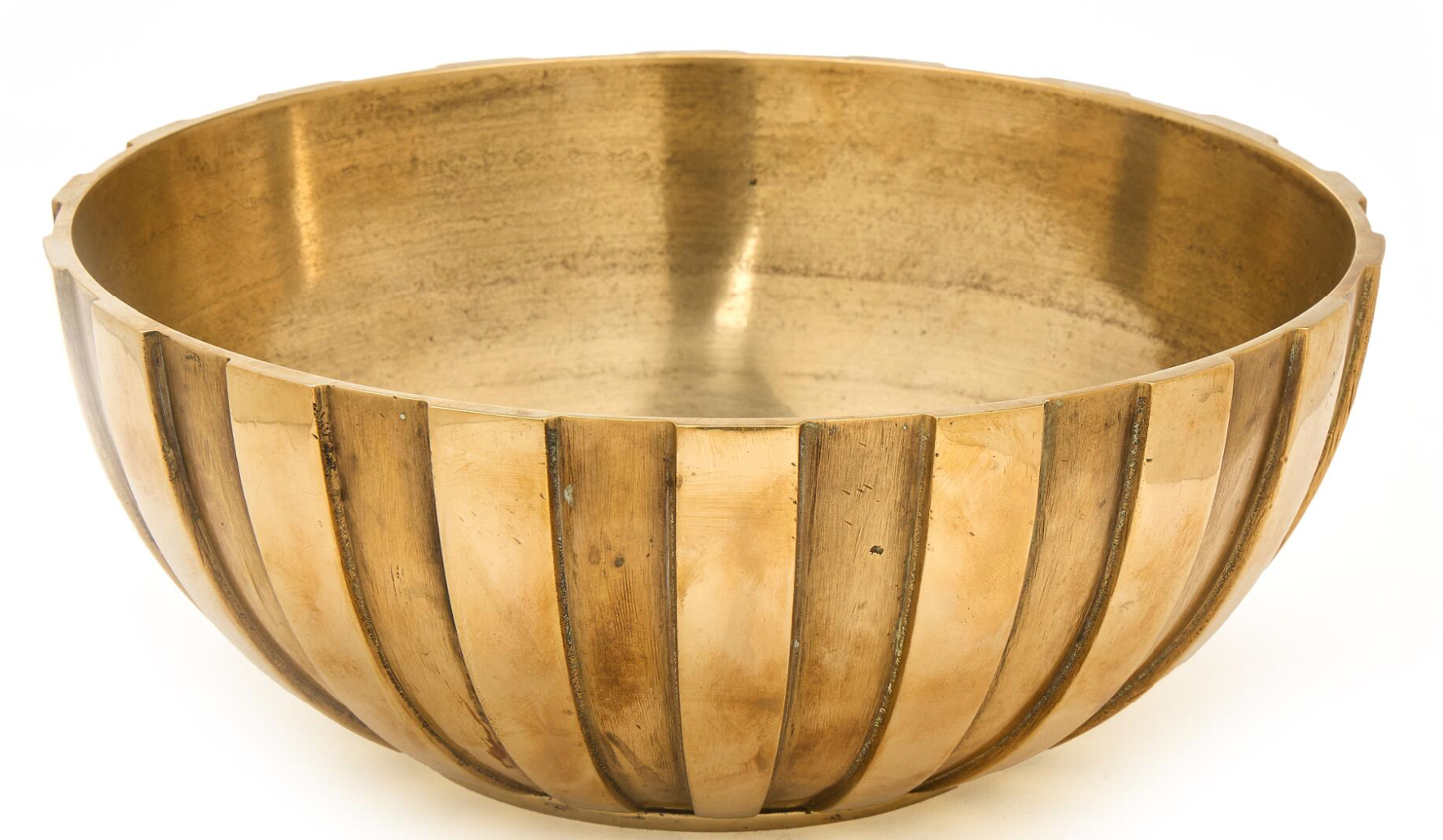 Emil Lausen Polished Bronze Bowl with Grooved Relief