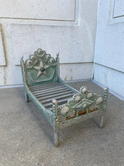 Tramp Art Folk Art Dog Bed With Silver And Blue Paint