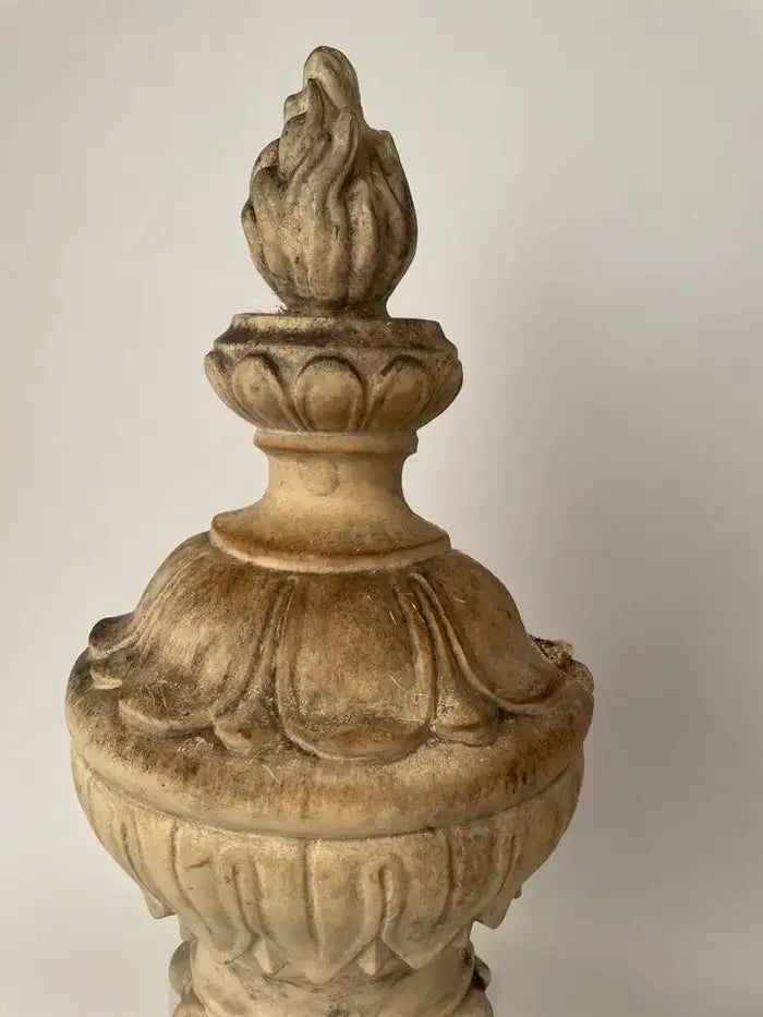 Pair 19th Century Neoclassical Style Italian Plaster Urns with Flame Finials