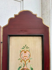 Italian Painted Four Panel Wood Screen Room Divider With Floral Decoration