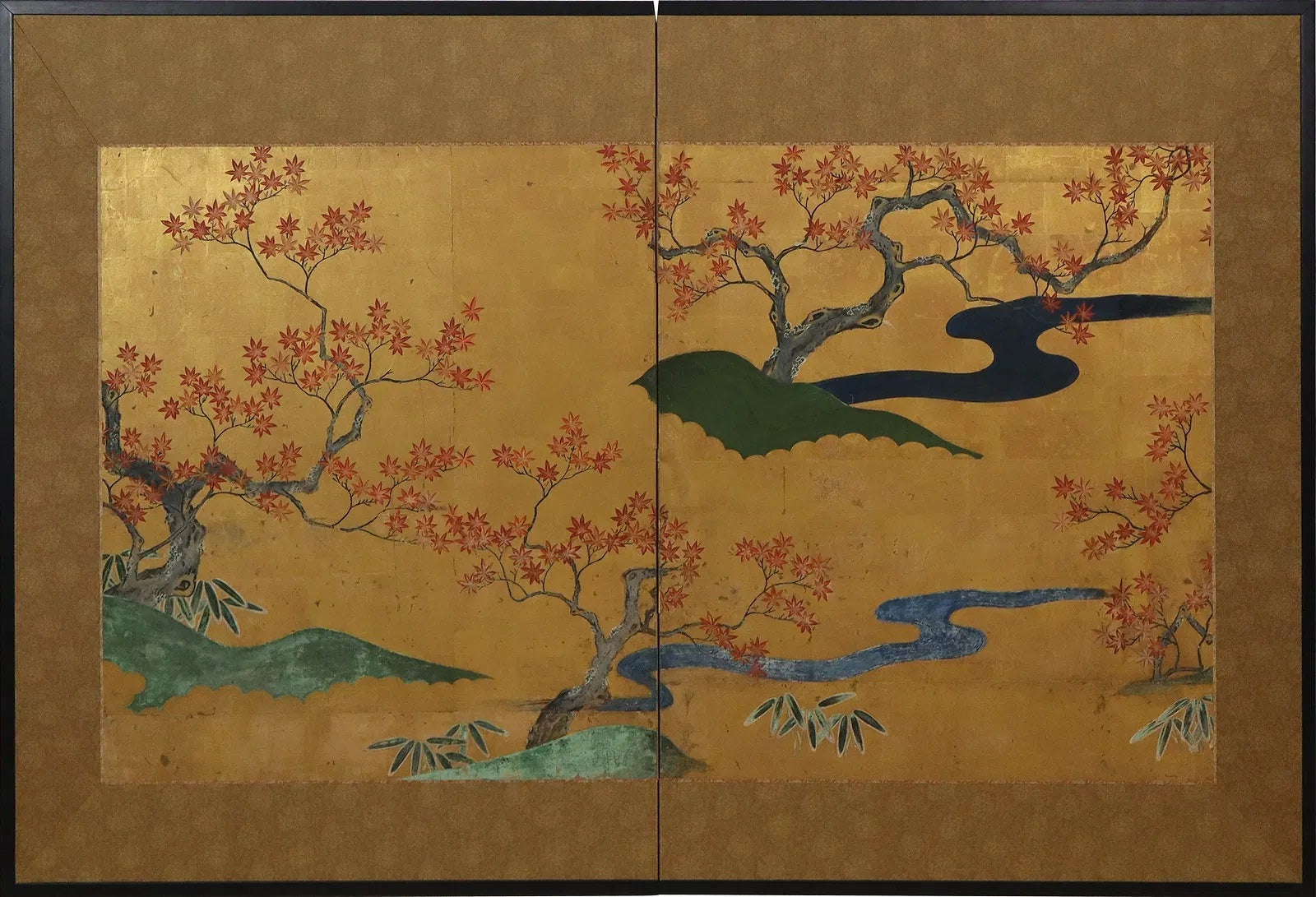 Japanese Kano School Screen of Maple Trees in Autumn
