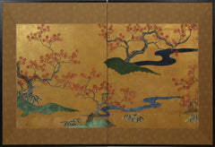 Japanese Kano School Screen of Maple Trees in Autumn