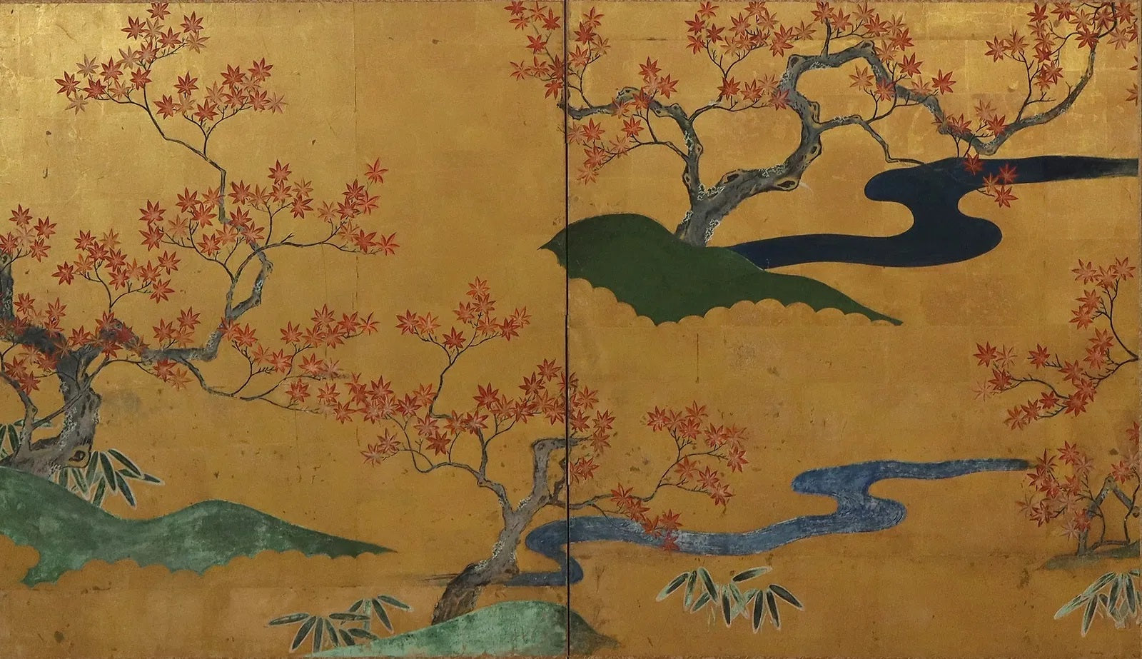 Japanese Kano School Screen of Maple Trees in Autumn
