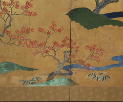Japanese Kano School Screen of Maple Trees in Autumn