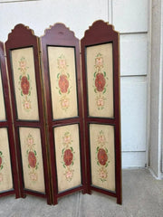 Italian Painted Four Panel Wood Screen Room Divider With Floral Decoration