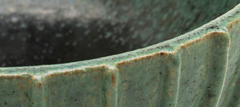 Arne Bang Circular Stoneware Bowl with Vertical Fluted Relief Decor, Green Glaze, Signed Monogram 189