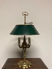 An Early 19th Century French Bouillotte Lamp with Green Tole Shade