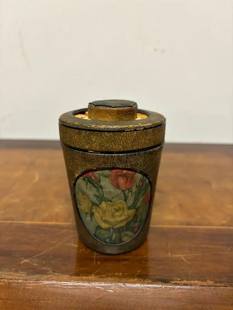 Early 20th Century Leather Dice Cup with 7 Dice Inset into the Top