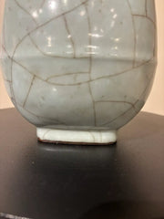 19th Chinese Hu Shaped Celadon Porcelain Vase with Crackle Glaze