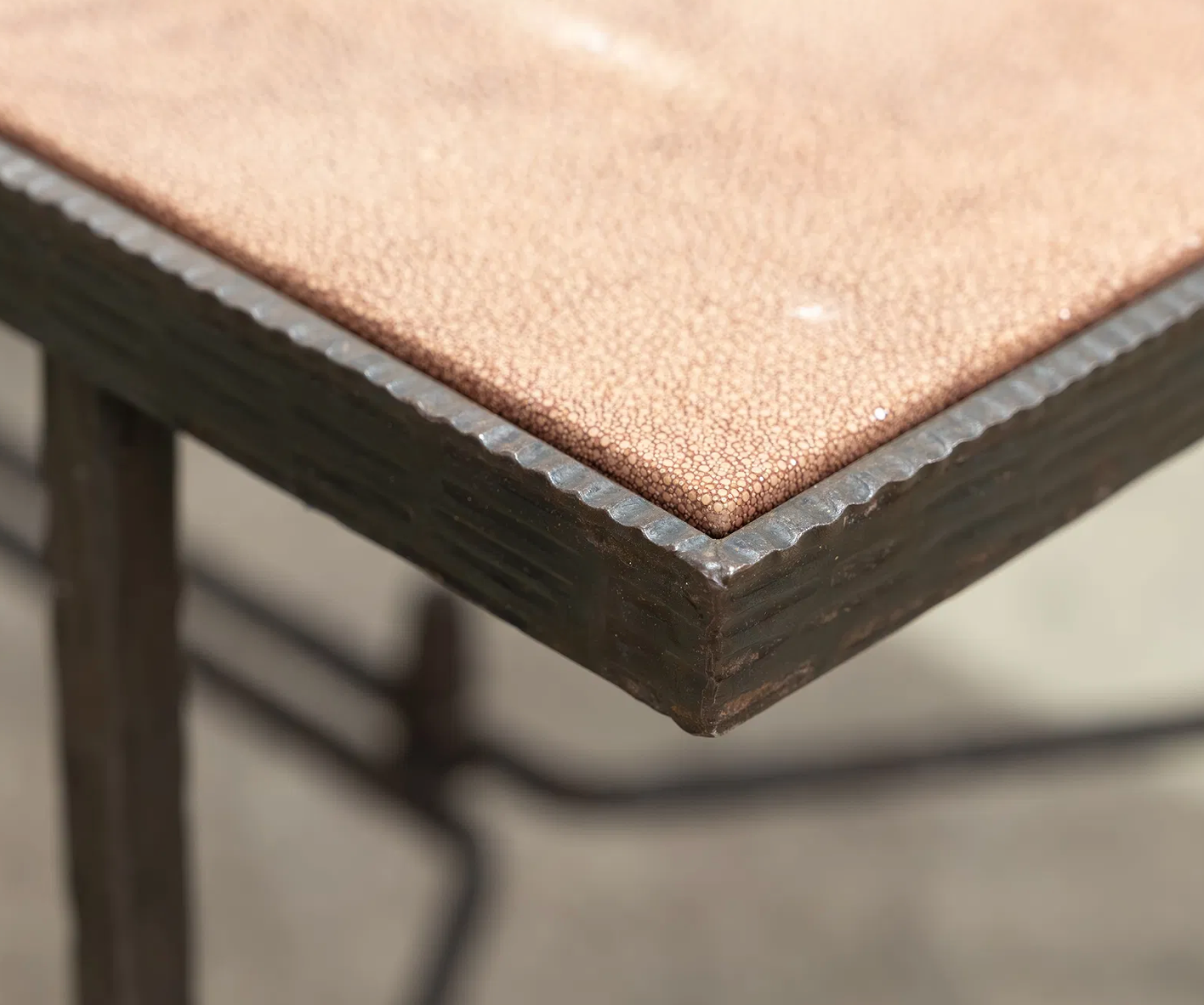 An Edgar Brandt style French Iron and Shagreen Coffee Table