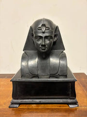 Ancient Egyptian Style Bust of a Pharaoh on Black Lacquer Base