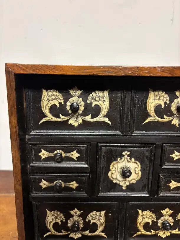 17th Century Dutch Baroque Rosewood Chest with Etched Bone Inlay