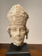 19th Century Italian Alabaster Carved Head of a Bishop Saint