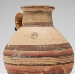Cypriot Slip-Glazed Terracotta Wine Jug, Bichrome Ware with Horizontal Band Decoration and Concentric Circle Motifs