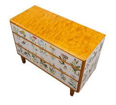 Swedish Chest with Botanical Lithograph Decorated Drawers in The Manner of Josef Frank