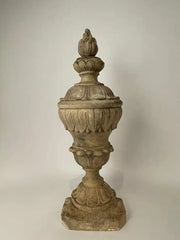 Pair 19th Century Neoclassical Style Italian Plaster Urns with Flame Finials