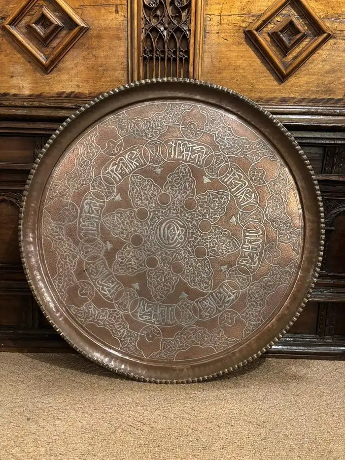 Moroccan Copper Charger Tray wih Silver Inlay, Circa 1900
