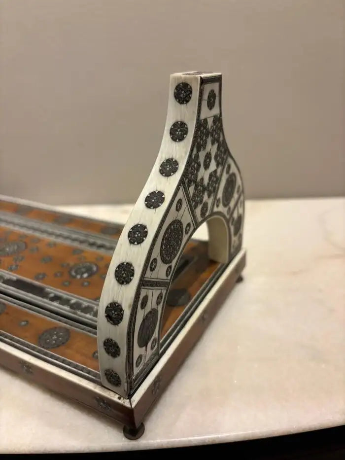 Anglo Indian Rosewood Folding Book Stand of Bone & Metal with Ebony Inlay