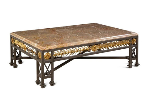 Marble Top Iron and Tole Coffee Table