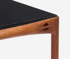 Danish Leather and Teak Game Table Designed by Aksel Bender Madsen and Ejner Larsen