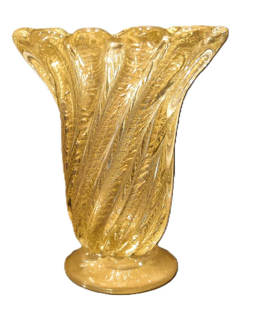 Large Murano Gold Fleck Glass Vase