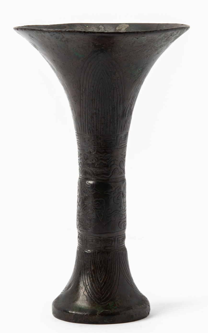 A Late Ming - Early Qing Chinese Cast Bronze Gu Vase,