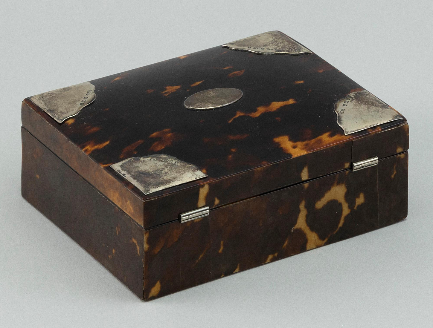 English Sterling Silver-Mounted Tortoise Shell Box