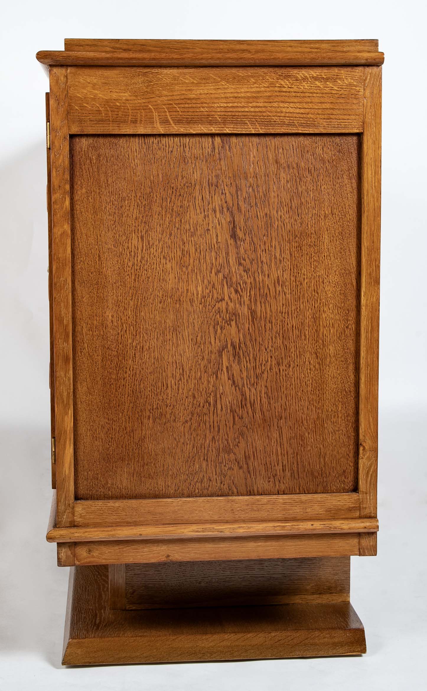 French Cerused Oak Three Door Sideboard with Geometric Motifs, Art Deco
