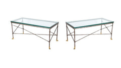 Pair of Wrought Iron & Bronze Tables with Beveled Glass Tops