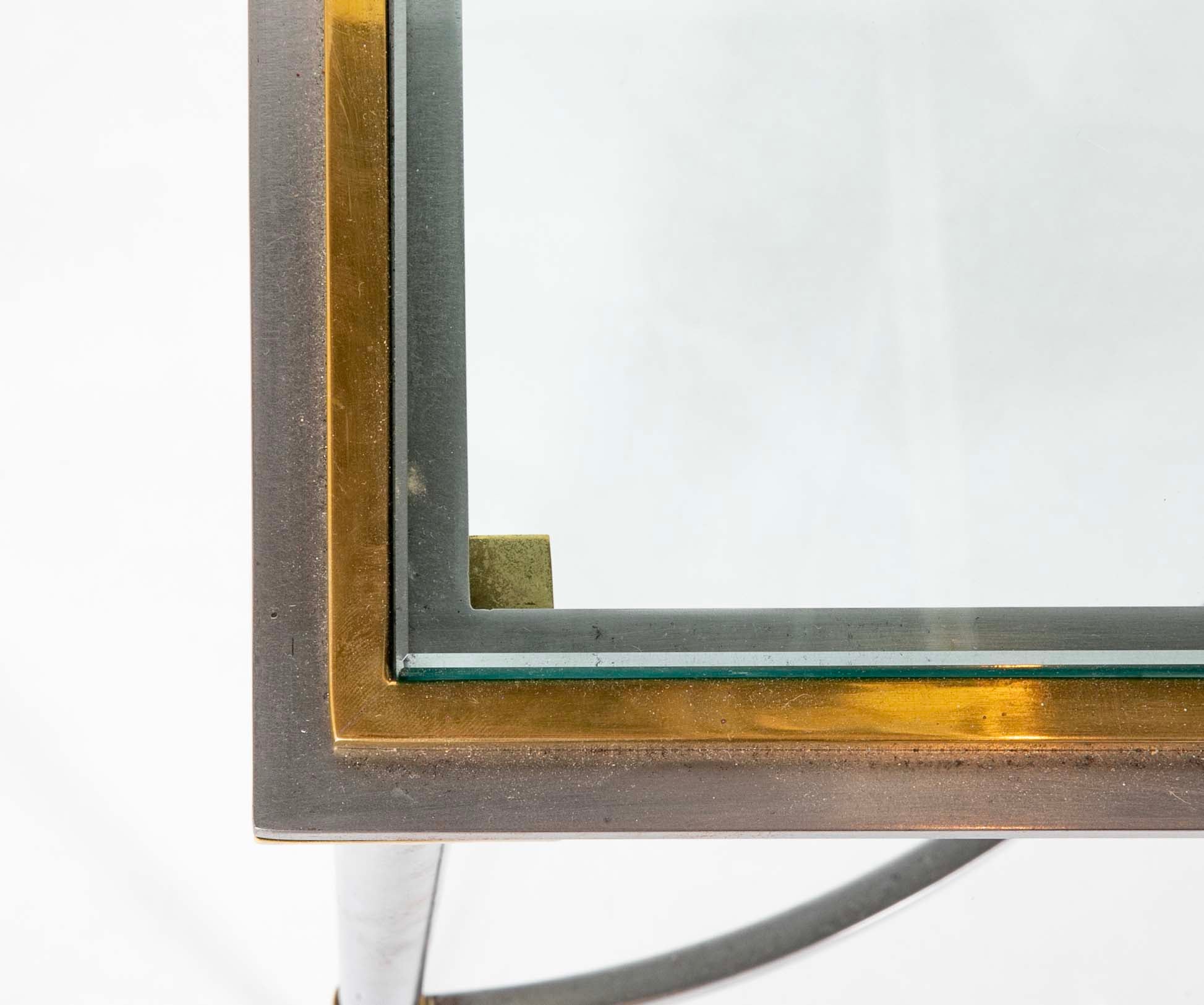 A Maison Charles Style Stainless Steel and Gilt bronze Coffee Table
