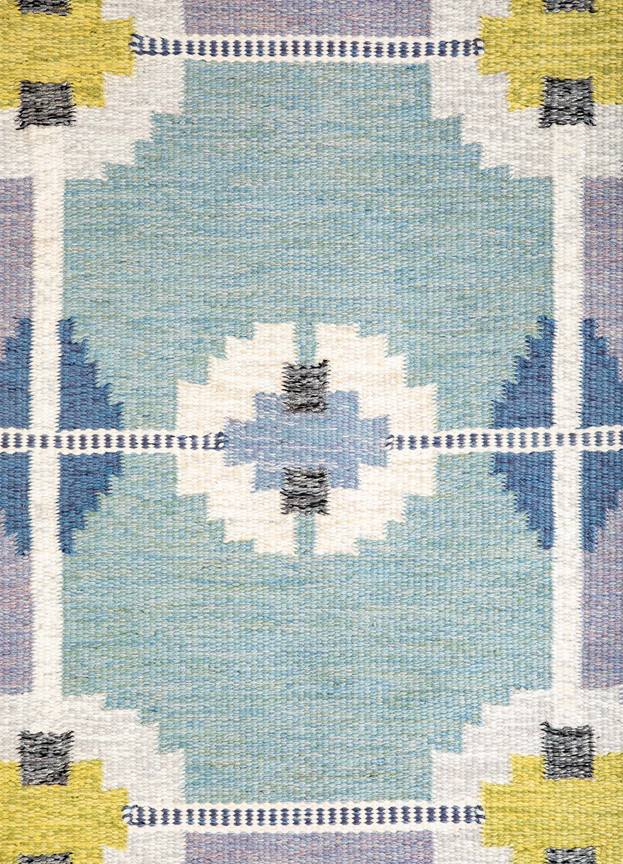 Ingegerd Silow Handwoven Wool Carpet in Rölakan Flatweave Technique
