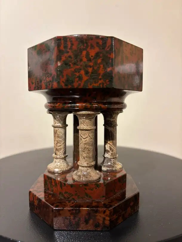 19th Century Italian Hardstone Urn Miniature Font Signed and Dated 1834