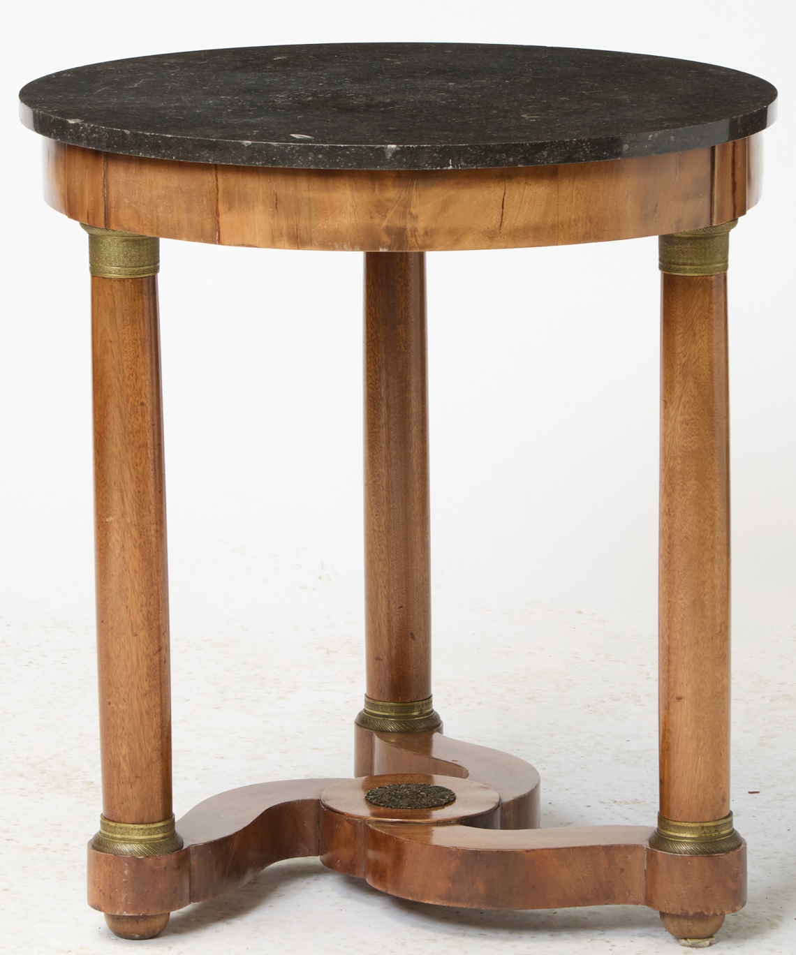 Empire Marble Top Mahogany Table with Gilt Bronze Mounts