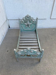 Tramp Art Folk Art Dog Bed With Silver And Blue Paint