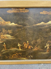 Chinese Painted and Lacquered Panel Landscape with Figures, Large Scale