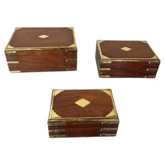 Set of Three 19th C Regency Anglo Indian Rosewood Boxes with Brass Mounts